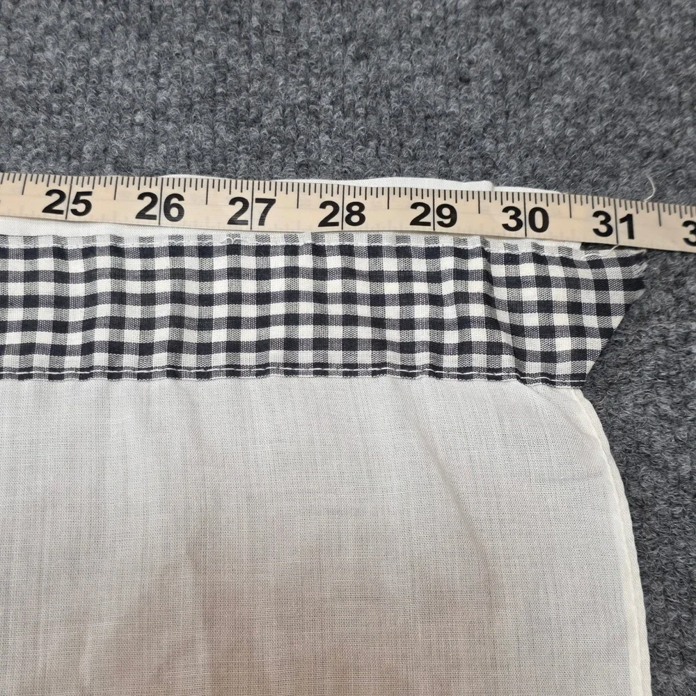Set Black White Check Cotton Ruffled Swag Valance Gingham  Farmhouse Vtg Curtain